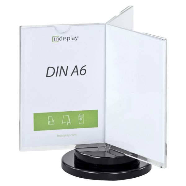 Drehbarer Tischaufsteller »INSPIN« AD3-A6 für 3x DIN A6 aus Acrylglas schwarz/glasklar